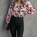 Color-Women New Spring and Autumn Flower Printed Lace Patchwork Long Sleeve Top-Fancey Boutique