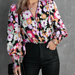 Color-Women New Spring and Autumn Flower Printed Lace Patchwork Long Sleeve Top-Fancey Boutique