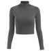 Color-Gray-Autumn Winter Half-High Collar Solid Color Long-Sleeved Knitted T- Slim-Fit Women Cropped Top Sweater-Fancey Boutique