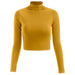 Color-Yellow-Autumn Winter Half-High Collar Solid Color Long-Sleeved Knitted T- Slim-Fit Women Cropped Top Sweater-Fancey Boutique