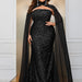 Color-Black-Plus Size Senior Evening Dress Sequined Shawl Dress Elegant Cocktail Maxi Dress-Fancey Boutique