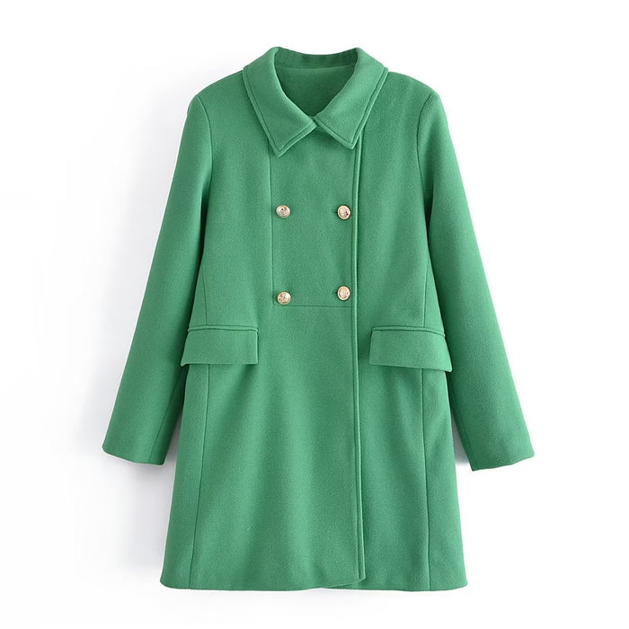 Color-Women Clothing French Double Row Ornament Collared Slim Overcoat Coat-Fancey Boutique