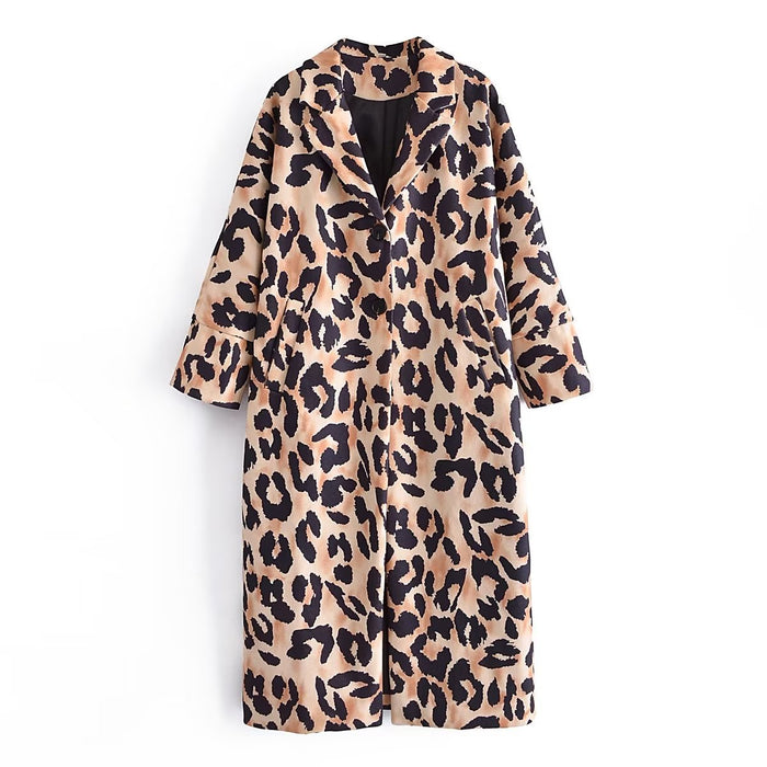 Color-Fall Sexy V neck Leopard Print Long Sleeve Women Clothing Windbreak-Fancey Boutique