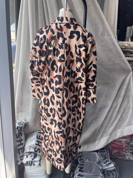 Color-Fall Sexy V neck Leopard Print Long Sleeve Women Clothing Windbreak-Fancey Boutique