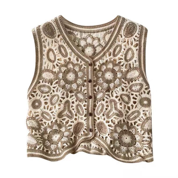 Color-Autumn Fashionable Cardigan Chessboard Plaid V neck Knitted Thin Vest Vest Coat Women-Fancey Boutique
