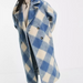 Color-Women Clothing Collared Double Row Ornament Loose Blue Plaid Coat Coat-Fancey Boutique