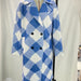 Color-Women Clothing Collared Double Row Ornament Loose Blue Plaid Coat Coat-Fancey Boutique