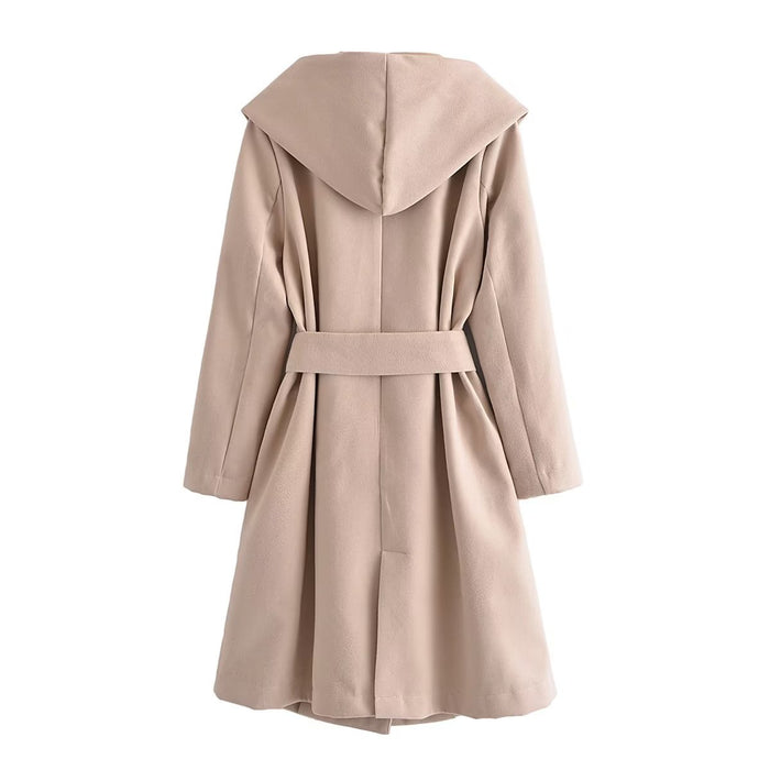 Color-Women Clothing Belt Hooded Casual Long Sleeve Overcoat Jacket-Fancey Boutique