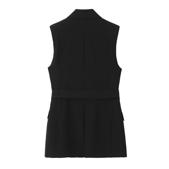 Color-Summer Women Clothing Tuxedo Collar Belt Vest High Waist Casual-Fancey Boutique