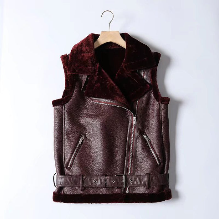 Color-Autumn Winter Women Clothing Casual Loose Faux Shearling Jacket Warm Sleeveless Vest Waistcoat Women Coat-Fancey Boutique