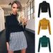 Color-Autumn Winter Half-High Collar Solid Color Long-Sleeved Knitted T- Slim-Fit Women Cropped Top Sweater-Fancey Boutique