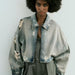 Color-Autumn Women Collared Worn Looking Washed out Perforated Hole Decoration Denim Short Jacket-Fancey Boutique