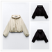 Color-Preppy Loose Hooded Pleated Suede Texture Effect Short Jacket-Fancey Boutique