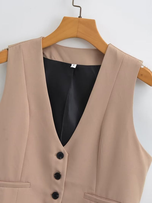 Color-Autumn Women Clothing Short Solid Color Vest Waistcoat-Fancey Boutique