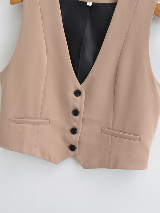 Color-Autumn Women Clothing Short Solid Color Vest Waistcoat-Fancey Boutique