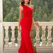 Color-Sexy One Shoulder Contrast Color Mesh Embroidered Mermaid Hem Dress-Fancey Boutique