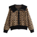 Color-Women Clothing Leopard Jacquard Large Collared Zipper Knitted Cardigan Coat-Fancey Boutique