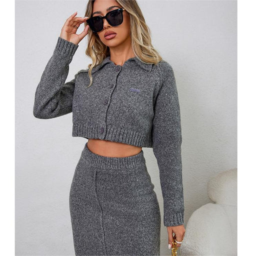 Color-Knitted Suit Dress Women Autumn Slim Fit High Grade Gentle Graceful Fashionable Casual Two Piece Sweater-Fancey Boutique