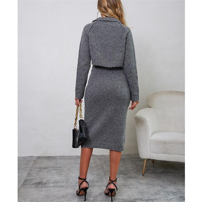 Color-Knitted Suit Dress Women Autumn Slim Fit High Grade Gentle Graceful Fashionable Casual Two Piece Sweater-Fancey Boutique