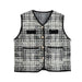 Color-Gray-Women Clothing French Plaid Edging V neck Buttons Decoration Sleeveless Knit Vest Vest-Fancey Boutique