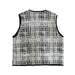 Color-Gray-Women Clothing French Plaid Edging V neck Buttons Decoration Sleeveless Knit Vest Vest-Fancey Boutique