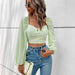 Color-Early Autumn Women Clothing Solid Color French Square Collar Puff Sleeve Shirt Women-Fancey Boutique