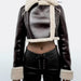 Color-Retro High Waist Short Leather Jacket Top Women Winter Fleece Lined Thickened Niche Sexy Long Sleeve Coat-Fancey Boutique