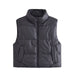 Color-Autumn Popular Casual Black Faux Leather Stand Collar Sleeveless Cotton Padded Jacket Vest Women-Fancey Boutique