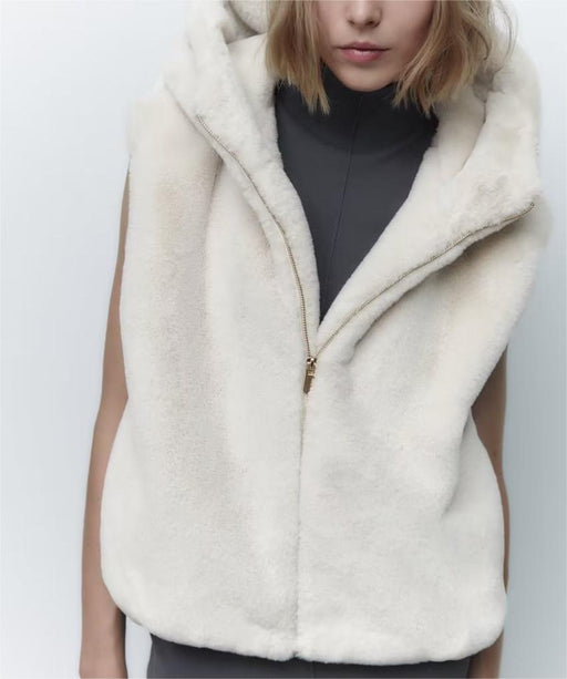 Color-Fall Casual Hooded Artificial Fur Sleeveless Coat Women-Fancey Boutique