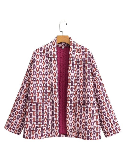 Color-Autumn Elegant Printed Women Jacket Shacket Outer Long Sleeves Cardigan Shirt-Fancey Boutique