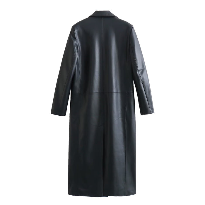 Color-Autumn Collar Waist Mid Length Trench Coat Coat Simple Workplace Office Elite Long Coat Women-Fancey Boutique