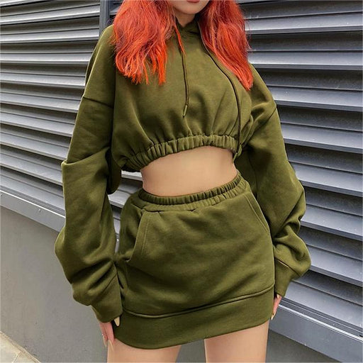 Color-Street Trends Cool Sweet Girl Cropped Cropped Hoodie Short Skirt Two Piece Suit Women-Fancey Boutique