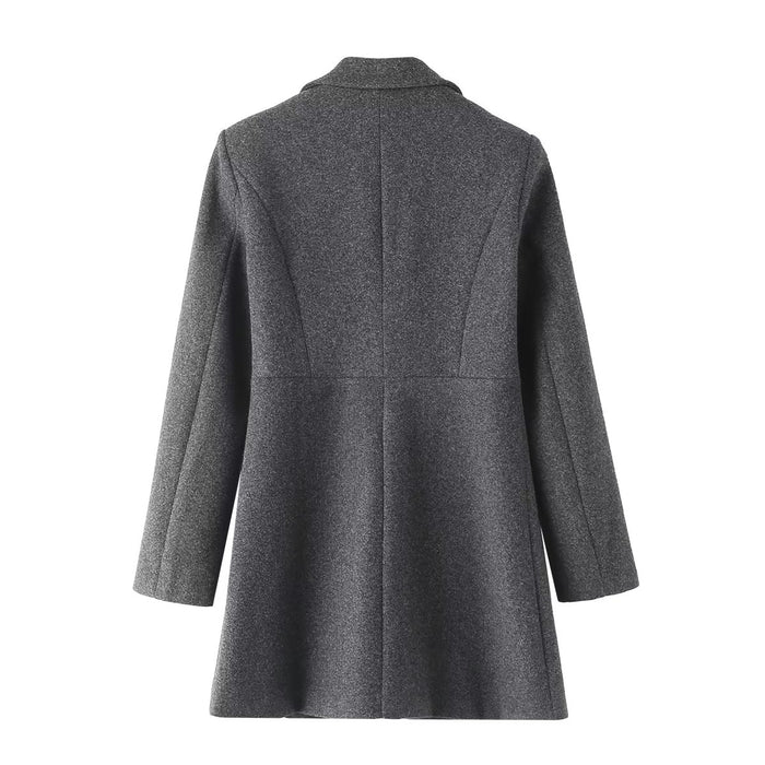 Color-Fashionable Simple Woolen Coat Autumn Solid Color Double Breasted Coat Elegant Collared Long Women Clothing-Fancey Boutique