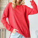 Color-Knitted Pullover Women Autumn Mid Length Long Sleeve Side Slit Waffle T shirt Women-Fancey Boutique