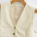 Color-Autumn Women Clothing Street Linen Blended Vest Shorts Suit-Fancey Boutique