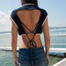 Color-Autumn Round Neck Sexy Sexy Backless Knotted Short Vest-Fancey Boutique