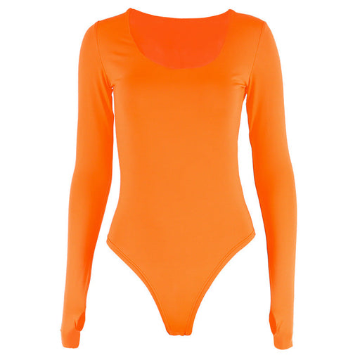 Color-Orange-Women Clothing Autumn Winter Sexy Pullover Long Sleeve Slim Bodysuit-Fancey Boutique