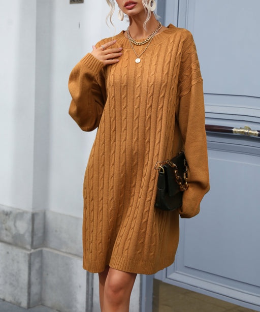 Color-Women Clothing Autumn Winter Retro Twist Woolen Dresses-Fancey Boutique