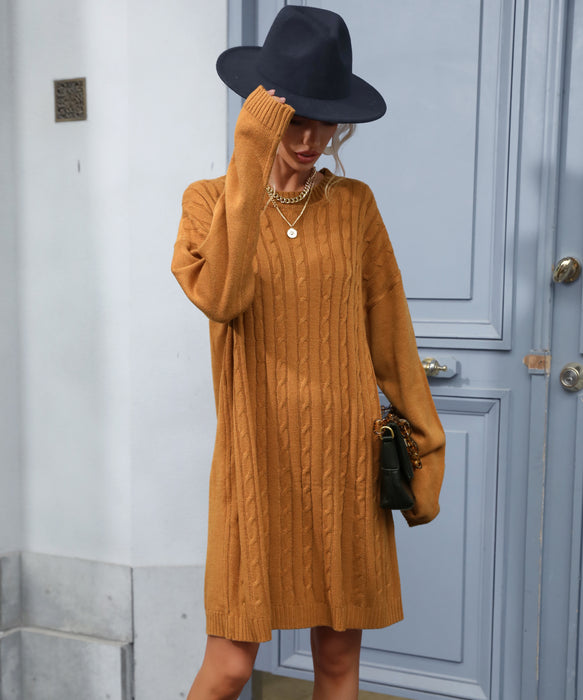 Color-Women Clothing Autumn Winter Retro Twist Woolen Dresses-Fancey Boutique