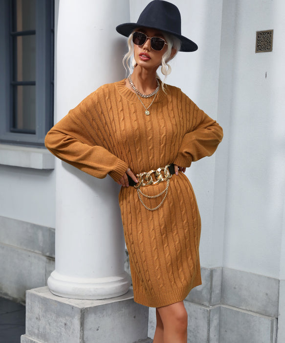 Color-Women Clothing Autumn Winter Retro Twist Woolen Dresses-Fancey Boutique