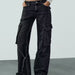 Color-Women Loose Strap Accessories Mid Waist Cargo Jeans Trousers-Fancey Boutique