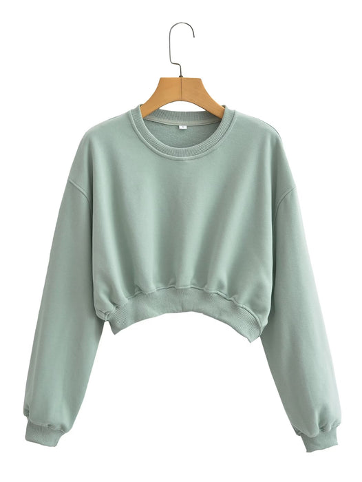 Color-Autumn Three Color round Neck Sweater Solid Color Short Top-Fancey Boutique