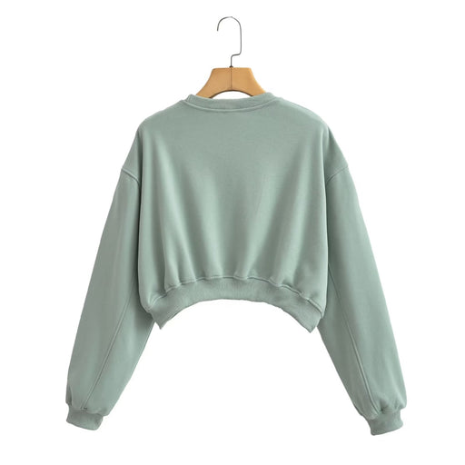 Color-Autumn Three Color round Neck Sweater Solid Color Short Top-Fancey Boutique