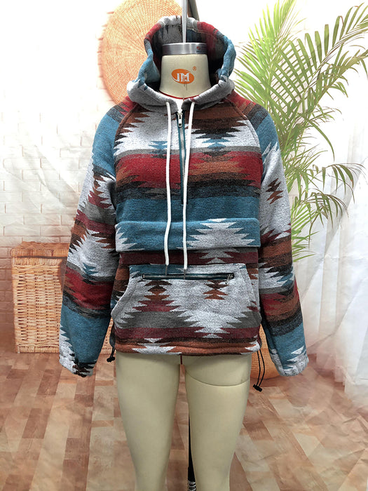 Color-Western North America Aztec Woolen Baggy Coat Autumn Winter Ethnic Hooded Coat Women-Fancey Boutique