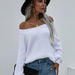 Color-Off Shoulder Loose Sweater Autumn Winter Off Shoulder Solid Color Pullover Sweater Women-Fancey Boutique