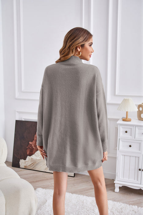 Color-Winter Solid Color Half Collar Pullover Sweater Mid Length Split Dress Women-Fancey Boutique