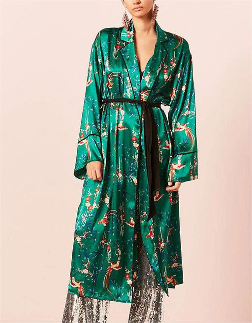 Color-Phoenix Printed Satin Kimono Cardigan Women-Fancey Boutique