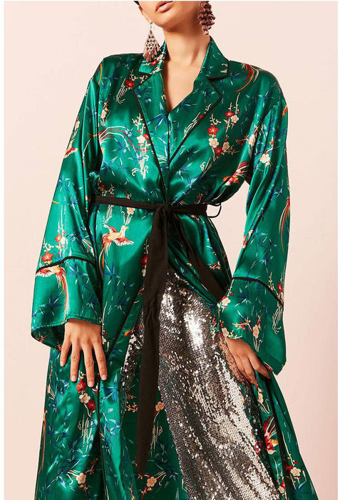 Color-Phoenix Printed Satin Kimono Cardigan Women-Fancey Boutique