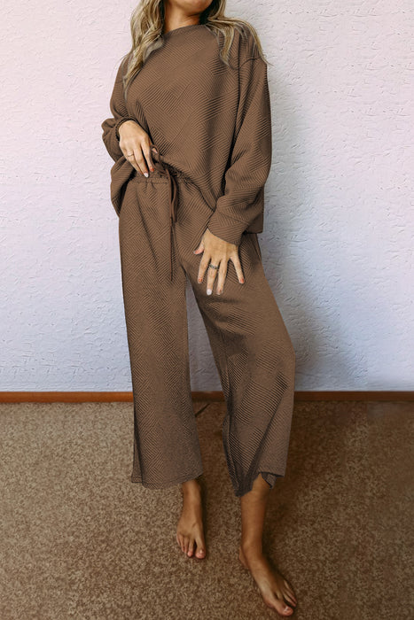 Color-Loose Simple Solid Color Casual Suit Women Autumn Texture Drawstring Sportswear Women-Fancey Boutique