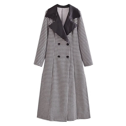 Color-Winter Polo Collar Long Sleeve Double Breasted Houndstooth Overcoat Coat for Women-Fancey Boutique